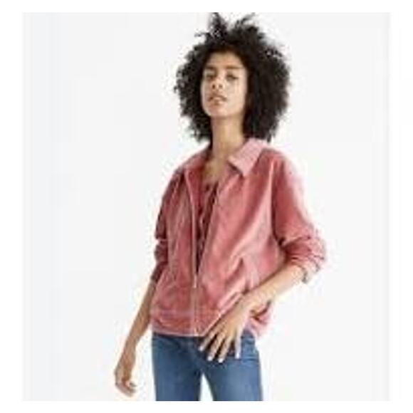 Texture & Thread Madewell Pink Velour Corduroy Bomber Zipper Jacket Size M - Picture 1 of 13